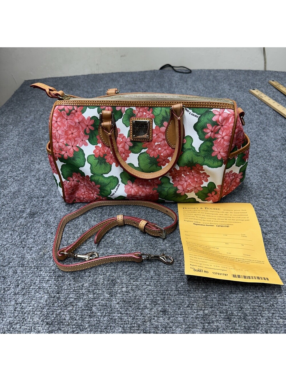Vintage Dooney & Bourke Floral Hydrangea Satchel Purse Bag Pink Green
